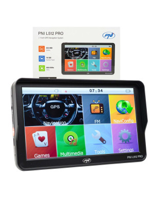 Sistem de navigatie GPS PNI L512 PRO cu parasolar, 7 inch, 800 MHz, 512MB DDR, 16GB memorie interna, FM transmitter