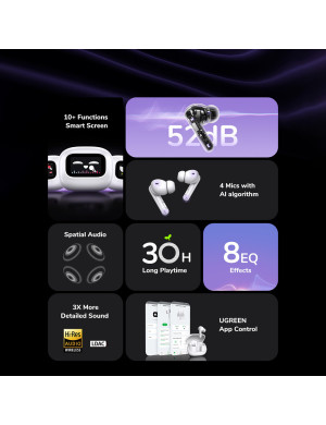 Casti wireless UGREEN HiTune T6 Magic 55137, Bluetooth 5.4, ANC, White