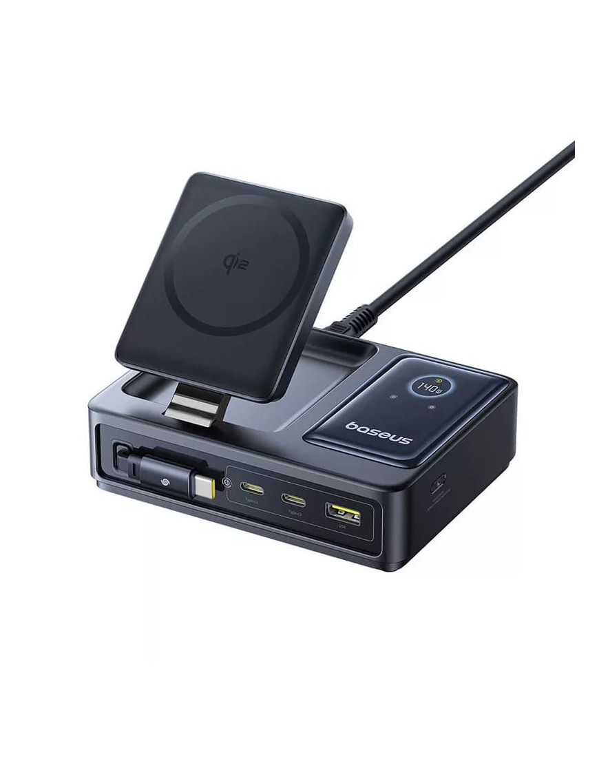 Stație de încărcare wireless Baseus Nomos 5in1 cu afișaj digital și porturi multiple