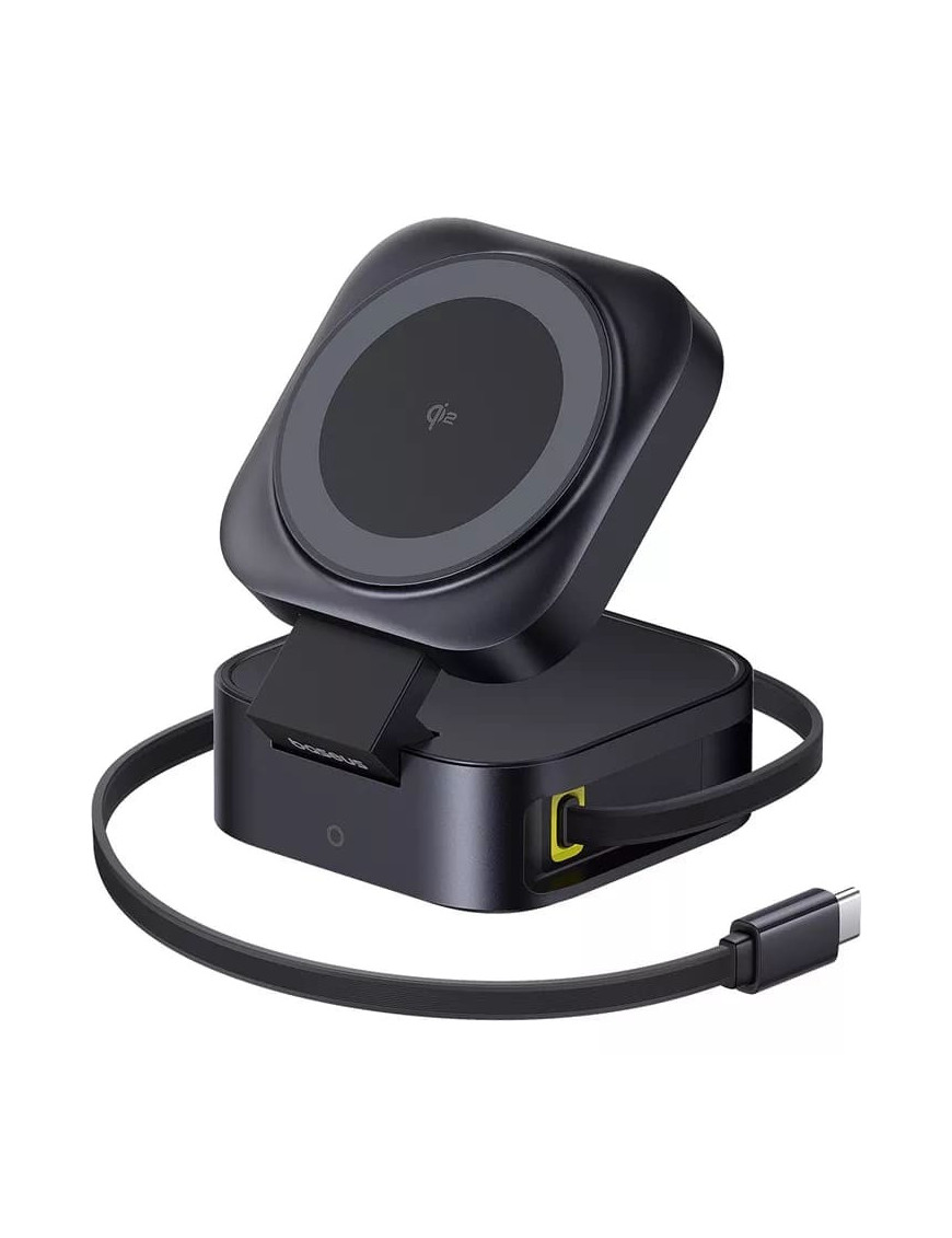 Incarcator wireless BASEUS PicoGo 2-in-1 Qi2, 67W, Cablu incorporat UBS-C, Black