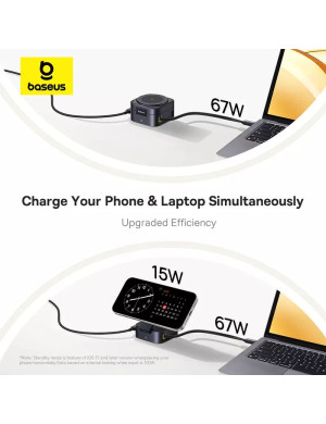 Incarcator wireless BASEUS PicoGo 2-in-1 Qi2, 67W, Cablu incorporat UBS-C, Black