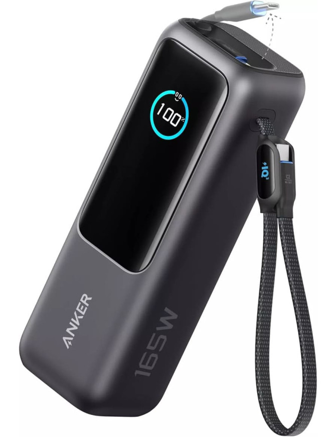 Powerbank ANKER A1695H11 25000mAh 165W cu cabluri USB-C integrate, Grey