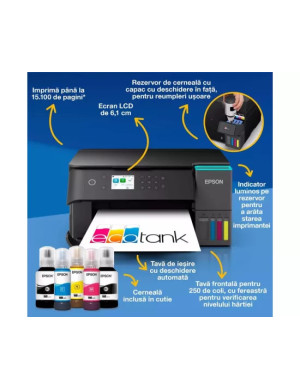 Multifuncțional InkJet Epson EcoTank L6360C11CL42401, Color, A4, Duplex, Wi-Fi, USB și LAN, Negru