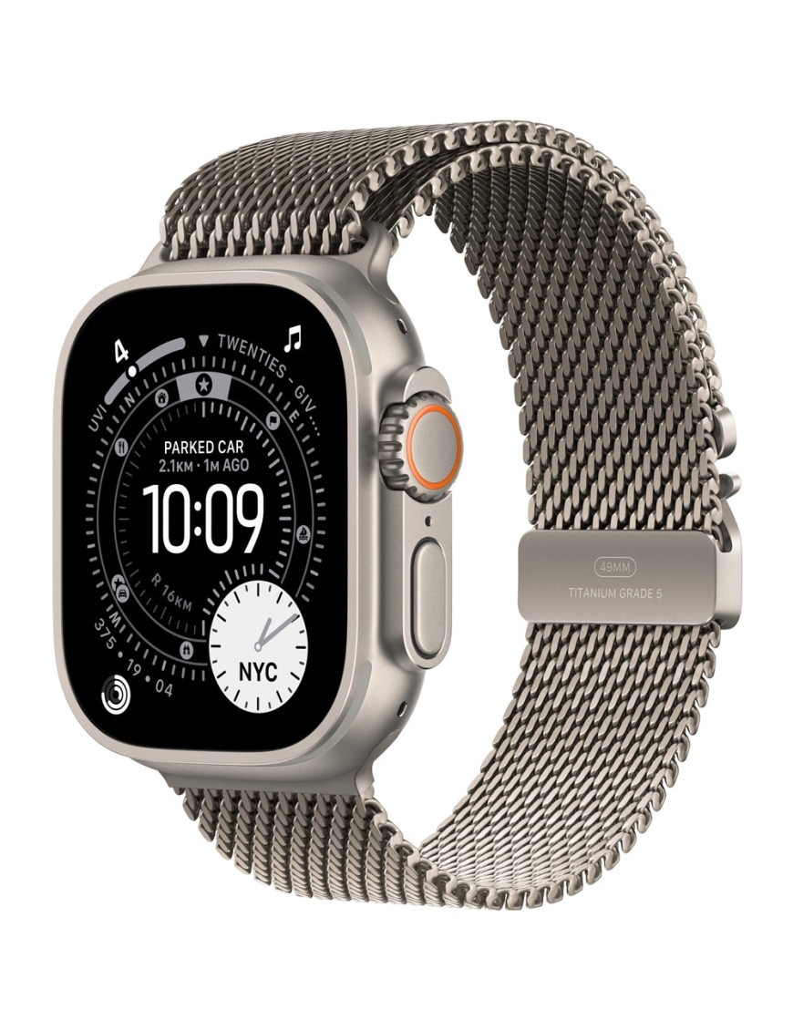 APPLE Watch Ultra 3, GPS + Cellular, 49mm, Natural Titanium Case, Natural Titanium Milanese Loop - Medium