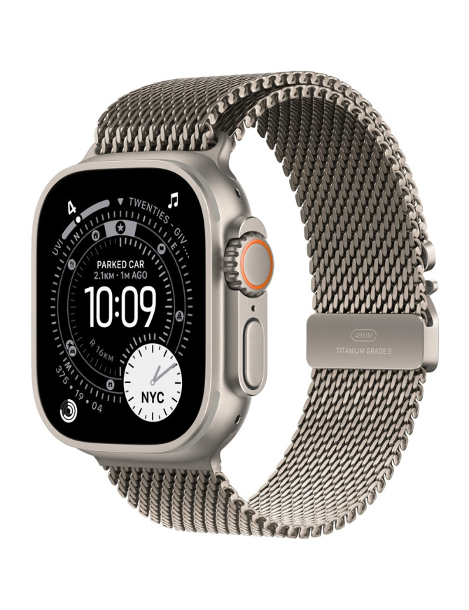 APPLE Watch Ultra 3, GPS + Cellular, 49mm, Natural Titanium Case, Natural Titanium Milanese Loop - Medium