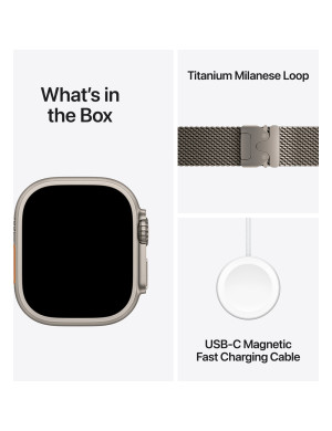 APPLE Watch Ultra 3, GPS + Cellular, 49mm, Natural Titanium Case, Natural Titanium Milanese Loop - Medium