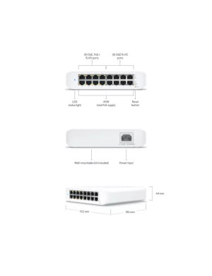 Switch UBIQUITI Unifi USW-LITE-16-POE, 16 porturi, PoE, L2, Alb