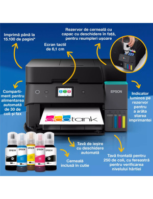 Multifunctional Inkjet EPSON Ecotank L6390, Color, A4, USB/LAN/Wi-Fi, Duplex, Fax, Negru