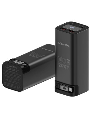 PowerBank KRUGER & MATZ KM0915, 20000 mAh, 100W, 2 x USB-A, 1 x USB-C, Cablul USB-C incorporat, Black