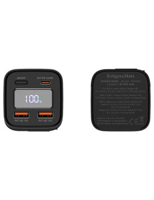 PowerBank KRUGER & MATZ KM0915, 20000 mAh, 100W, 2 x USB-A, 1 x USB-C, Cablul USB-C incorporat, Black