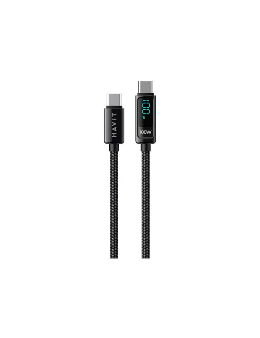 Cablu de date si incarcare HAVIT HVCB-CB6247-BK, USB-C la USB-C, 2 m, 100 W, Negru