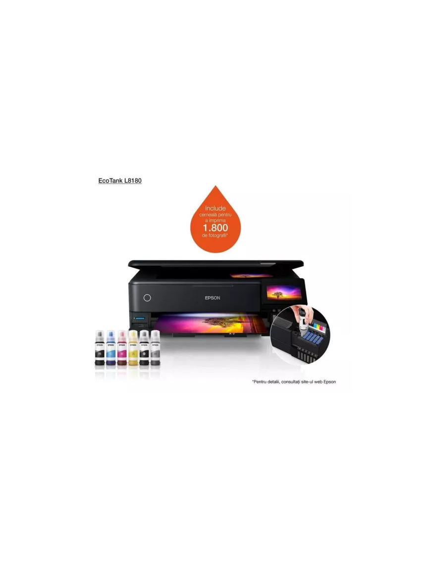 Multifunctional InkJet color EPSON EcoTank L8180 C11CJ21402, A3+, Wi-Fi, LAN și Duplex automat, Negru