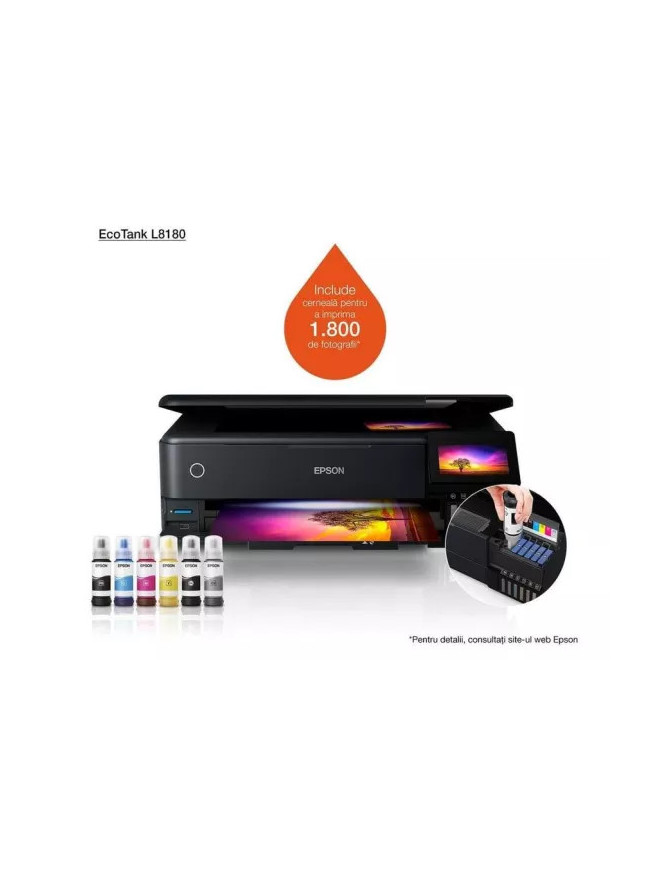 Multifunctional InkJet color EPSON EcoTank L8180 C11CJ21402, A3+, Wi-Fi, LAN și Duplex automat, Negru