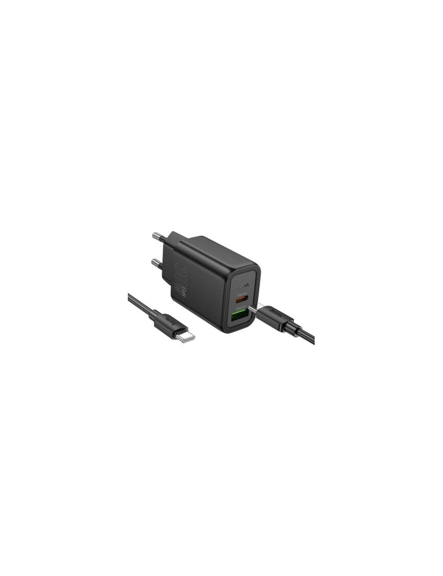 Incarcator retea HOCO N63, 30W, 1x USB-C, 1x USB-A, Black + Cablu USB-C