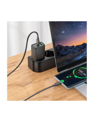 Incarcator retea HOCO N63, 30W, 1x USB-C, 1x USB-A, Black + Cablu USB-C
