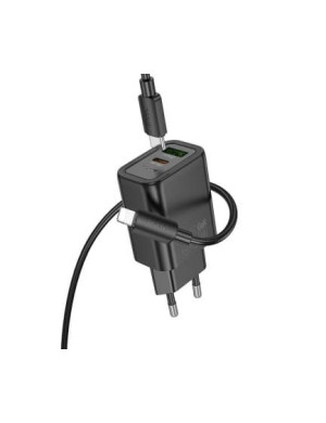 Incarcator retea HOCO N63, 30W, 1x USB-C, 1x USB-A, Black + Cablu Lightning