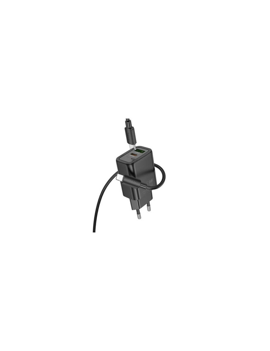 Incarcator retea HOCO N63, 30W, 1x USB-C, 1x USB-A, Black + Cablu Lightning