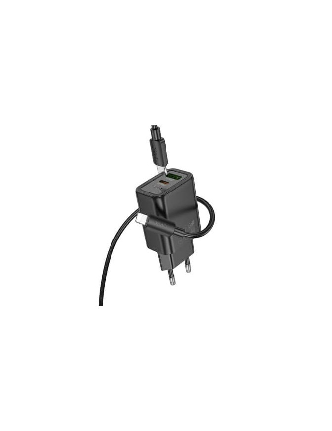 Incarcator retea HOCO N63, 30W, 1x USB-C, 1x USB-A, Black + Cablu Lightning