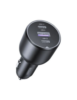 Incarcator auto UGREEN EC705, 1 x USB-A, 2 x USB-C, 130W, Black + Cablu USB-C