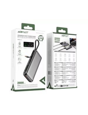PowerBank ACEFAST M22-20000, 20000 mAh, 130 W, Display Digital, USB-C, USB, Cablu USB-C integrat, Gray