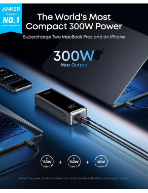 PoweBank ANKER Prime A110AH11, 26.250 mAh, 300W, 2x USB-C, 1x USB-A, Smart Display, Black