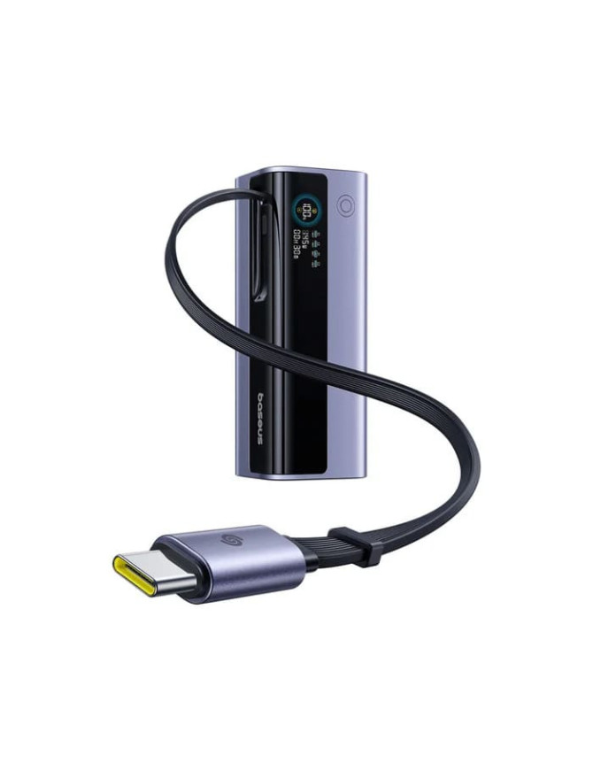 PowerBank BASEUS EnerGeek GR11, 20.000 mAh, 145W, 2x USB-C, 1x USB-A, Smart Display, Cablu retractabil, Black/Gray