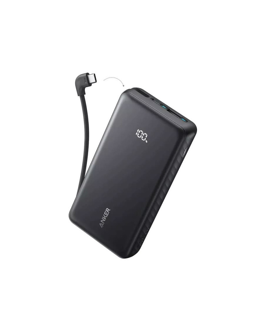 PowerBank ANKER Zolo A110EH11, 20000 mAh, 22.5W, USB-A, USB-C, Cablul USB-C incorporat, Black