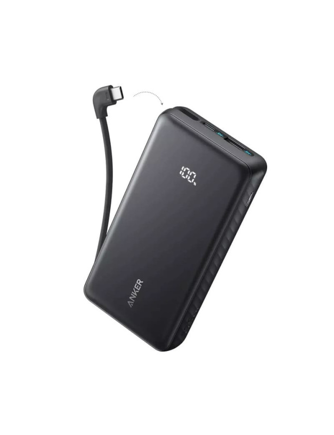 PowerBank ANKER Zolo A110EH11, 20000 mAh, 22.5W, USB-A, USB-C, Cablul USB-C incorporat, Black