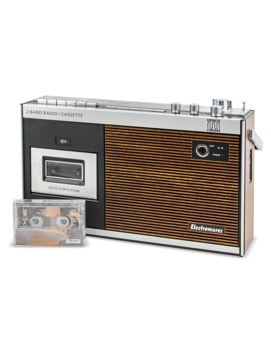 Radio casetofon Electromureș EM1014 Retro cu Bluetooth, USB și Radio FM/AM, Negru