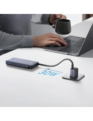 PowerBank UGREEN PB528, 20000 mAh, 30W, 1 x USB-C, 1 x USB-A, 2 x Cablu USB-C incorporabil, Gray