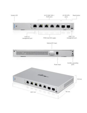 Switch Gigabit Layer 3 UBIQUITI UniFi US-XG-6POE, 4 x PoE++, 2 x SFP+ - US-XG-6POE, Silver