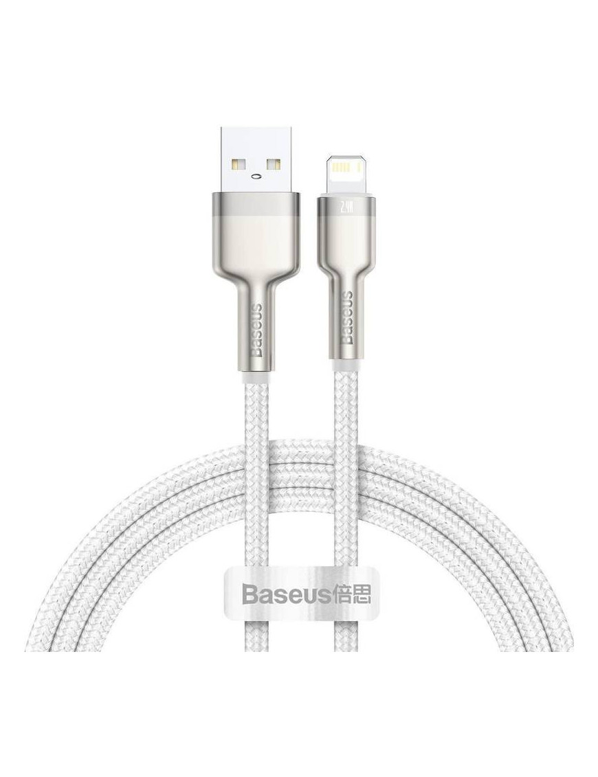 Cablu de date si incarcare BASEUS Cafule Metal CALJK-A02, USB - Lightning, 20W, 1m, Alb