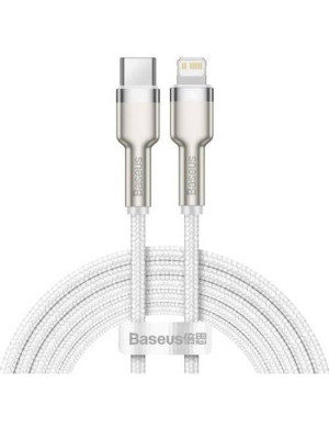 Cablu de date si incarcare BASEUS Cafule Metal CATLJK-A02, USB-C - Lightning, 20W, 1m, Alb