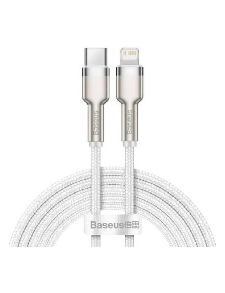 Cablu de date si incarcare BASEUS Cafule Metal CATLJK-A02, USB-C - Lightning, 20W, 1m, Alb
