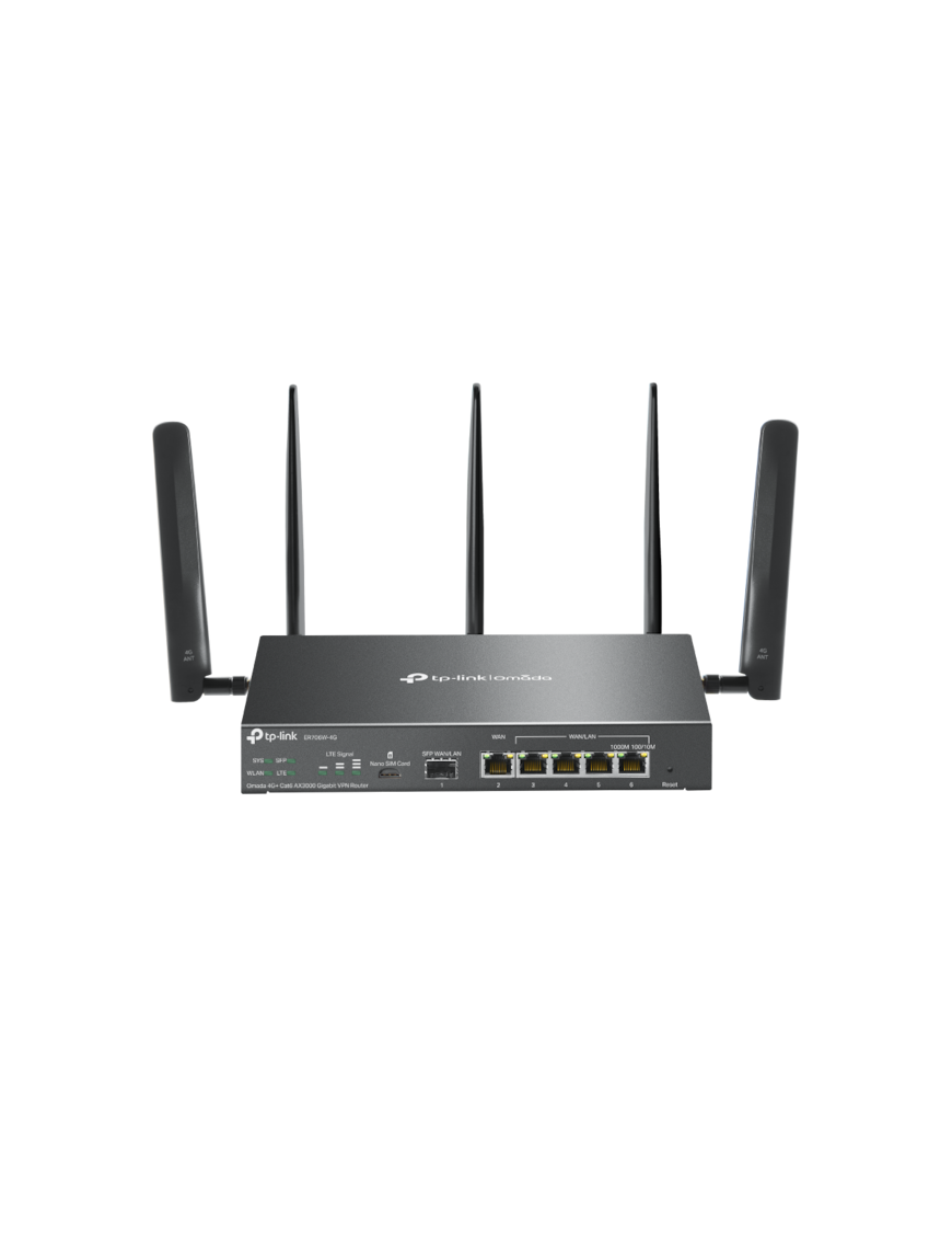 Router VPN Wireless TP-LINK ER706W-4G, AX3000, Multi-WAN, 4G+ Cat6, Omada Mesh, Wi-Fi 6, Black