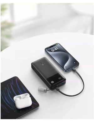 Powerbank ANKER Powercore A1384G11, 20000 mAh, 30W, 2 x USB-A, 1 x USB, Cablu USB-C, Black