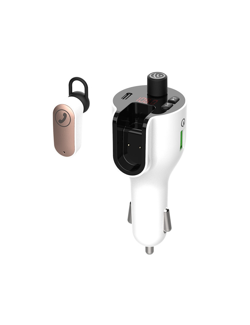 Modulator FM cu casca in ureche Well Ringer FMTRANS-BT-RINGER-WL, USB-C, bluetooth 5.0, incarcare rapida, casca cu acumulator 30