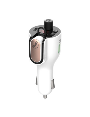 Modulator FM cu casca in ureche Well Ringer FMTRANS-BT-RINGER-WL, USB-C, bluetooth 5.0, incarcare rapida, casca cu acumulator 30 mAh, distanta 10 metri, 88-108 MHz