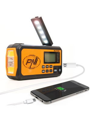 Radio portabil PNI-DYN300, cu dinam, incarcare solara, lanterna, powerbank 4000 mAh, SOS, IPX3, orange, kit Blackout