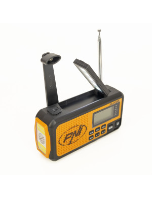 Radio portabil PNI-DYN300, cu dinam, incarcare solara, lanterna, powerbank 4000 mAh, SOS, IPX3, orange, kit Blackout