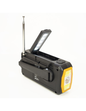 Radio portabil PNI-DYN300, cu dinam, incarcare solara, lanterna, powerbank 4000 mAh, SOS, IPX3, orange, kit Blackout