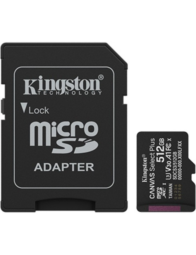 Card de memorie KINGSTON microSDXC Canvas Select Plus SDCS3/512GB, 512GB, Clasa 10 + Adaptor SD