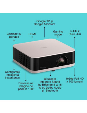 Videoproiector EPSON Lifestudio Pop EF-61R, 700lm Full HD, Tehnologie 3LCD, Sunet Bose, Rose Quartz