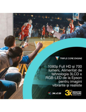 Videoproiector EPSON Lifestudio Pop EF-61R, 700lm Full HD, Tehnologie 3LCD, Sunet Bose, Rose Quartz