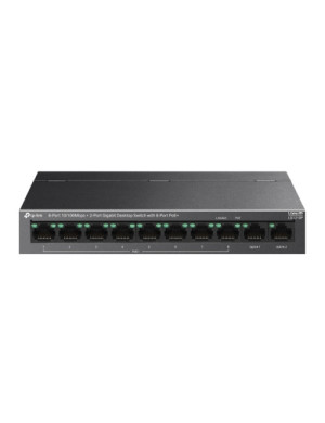 Switch TP-LINK LS1210P, 8-Port Fast Ethernet PoE+ Switch with 2 Gigabit Uplink Ports, 96W, Black