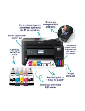 Multifunctional inkjet Color CISS Epson EcoTank L6290C11CJ60404, A4, Wireless, ADF, Fax, Negru