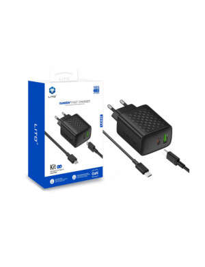 Incarcator retea LITO LC24T, 65W, 3.25A, 1 x USB-A - 1 x USB-C, Black + Cablu USB-C