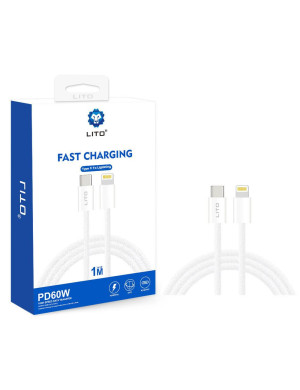 Cablu de date si incarcare LITO LD04CL, USB-C - Lightning, 1m, Alb