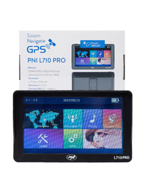 Sistem de navigatie GPS PNI L710 PRO cu parasolar, 7 inch, 800 MHz, 256MB DDR, 16GB memorie interna, FM transmitter, Black