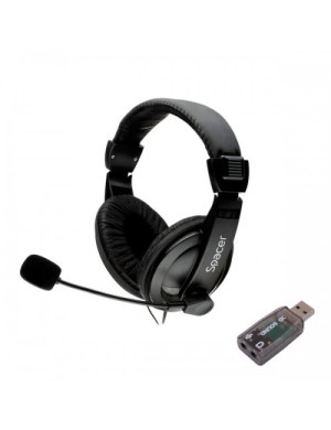 Casti cu microfon SPACER SPK-222-USB, 2x 3.5mm jack/USB-A, Black